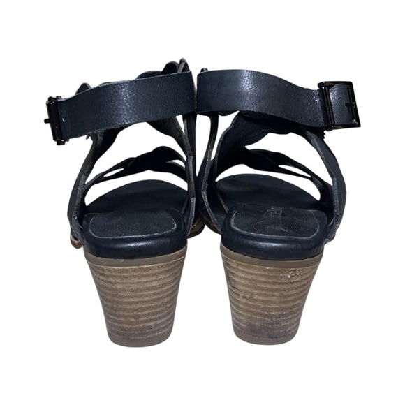 ANTELOPE Black Leather Scallop Crossover Ankle Strap Sandals Heels Size 37 6 6.5 - Picture 6 of 11